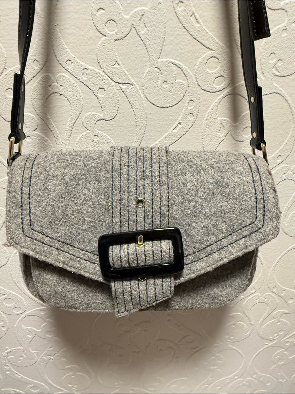 Kate Spade Raleigh Walker Park Gray Wool Crossbody Shoulder Bag